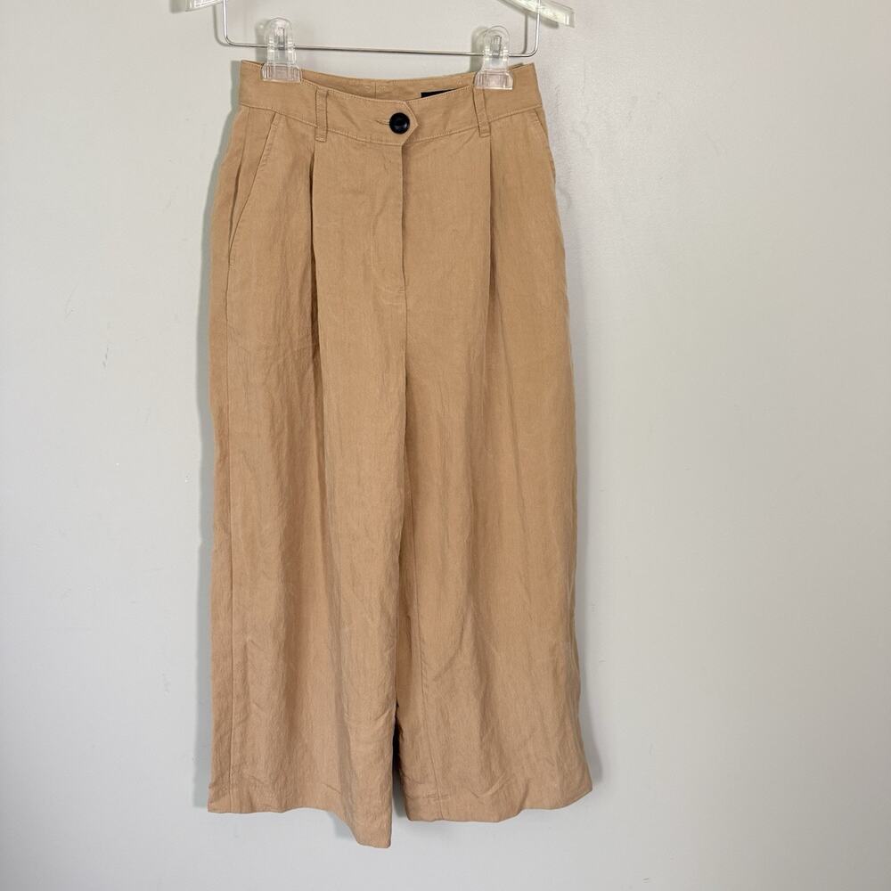 Rag & Bone Ivy High Rise Wide Leg Culotte Pleated Pants Size 00 Tan Brown Pocket